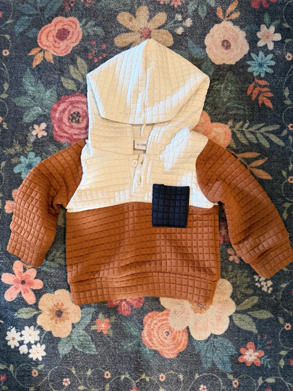 Amazon Quilted Hooded Pullover in Cream, Brown & Navy Pocket
